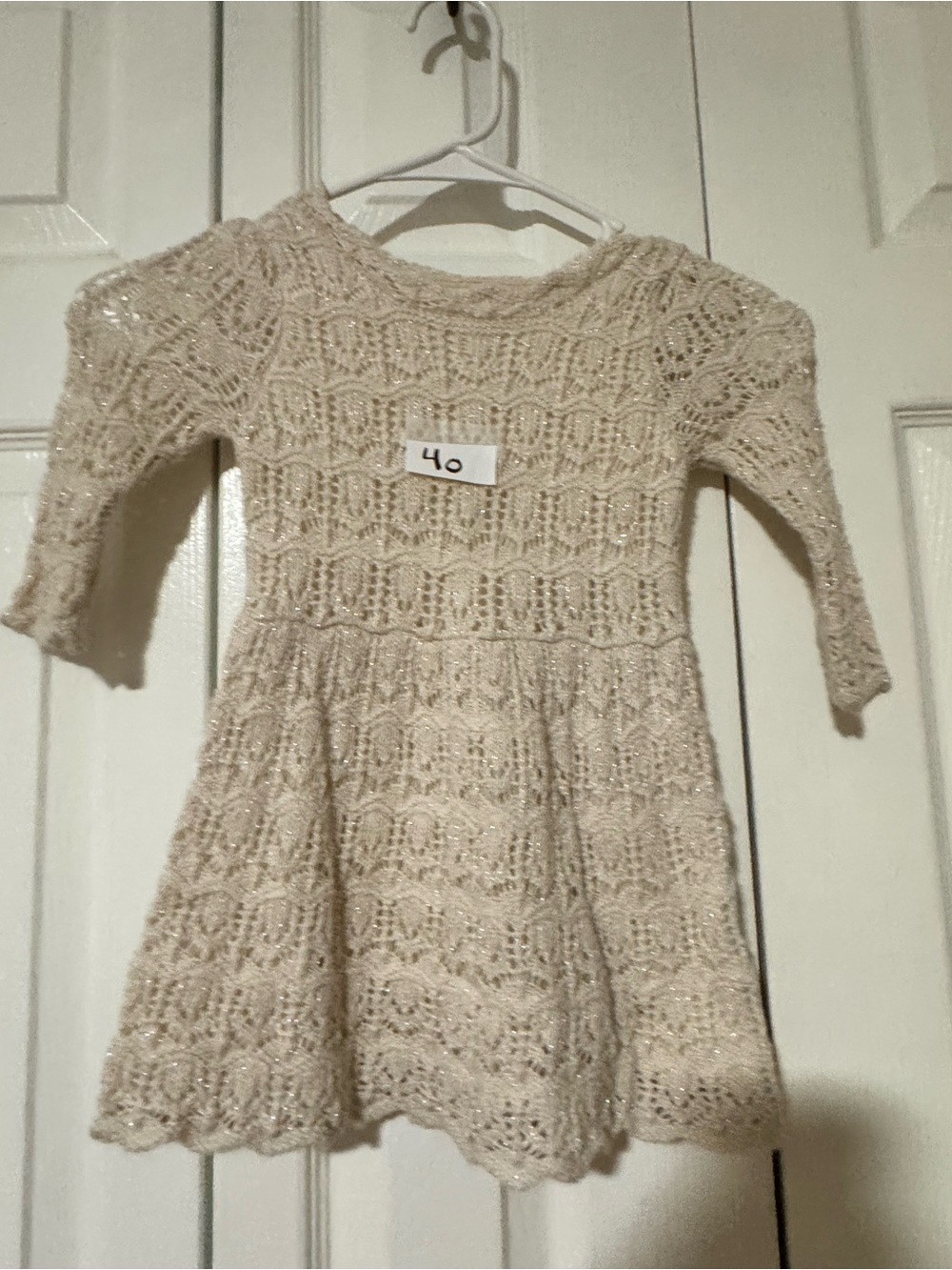Girls Cream Lace Knit Dress - Elegant Party Dress
